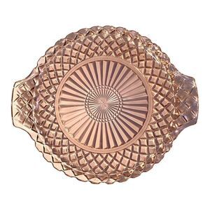 Anchor Hocking Waterford Waffle Cake Plate With Handles, Pink, Depression Glass
